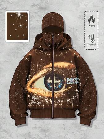 Street Life Sudadera con estampado gráfico y adornos de strass con estilo callejero punk para hombres, para otoño/invierno