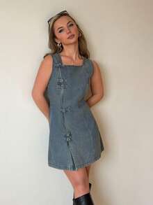 Jeta Ari Women's Denim Dress, Square Neck Sleeveless Fitted A-Line Dress, Blue Summer Dresses For Women Summer Outfits For Women Concert Outfit Women  Ibiza Outfits Graduation Dress  Casual Dresses For Woman Cruise Outfits Women, Vintage - Medium Wash - View 4