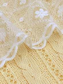 SHEIN LUNE 2026 Plus Size Women's Fashion Casual Simple Versatile Short-Sleeve Round Neck Lace Yellow Sweater Perfect For Everyday Wear - Yellow - View 6