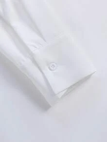 EMERY ROSE 女士纯色纽扣褶皱优雅时尚长袖衬衫 - 白色 - 查看 5