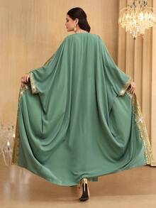 SHEIN Najma 2pcs Women's Exaggerated Ruffle Elegant Loose Casual Robe - Dark Green - View 2