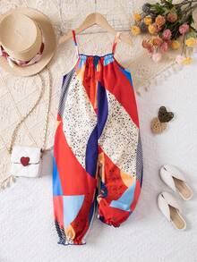 SHEIN Young Girl's Vacation Casual Fashionable Ditsy Floral Chiffon Jumpsuit - Multicolor - View 2