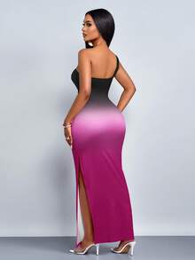 SOLERSUN Đầm maxi tím ombre gợi cảm dành cho nữ với thiết kế hở vai, cổ bất đối xứng và chi tiết xẻ tà cao, trang phục nghỉ dưỡng tôn dáng, bộ đồ bơi. - Màu tím - Xem 2