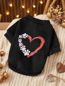 PETSIN 1件 脚印爱心情人节印花宠物黑色运动风加厚保暖春秋季宠物服装 - 黑色 - 查看 4