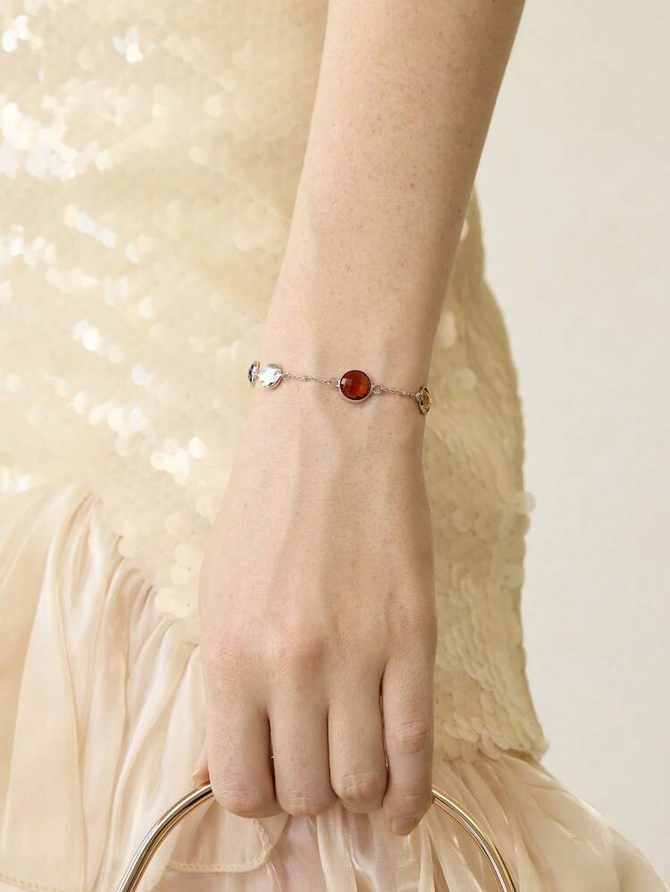 18K GOLD PLATED ASYMMETRICAL GEMSTONE BRACELET