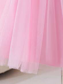 Glamorique Kids 女婴酒红色缎面网纱高档正式连衣裙，饰有3D立体花朵、大蝴蝶结后背和蓬蓬裙，适合圣诞节、宝宝生日派对、庆典、宴会等场合穿着。 - 粉色 - 查看 5