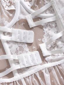 SHEIN 优雅新娘系列蕾丝拼接文胸 - 白色 - 查看 10