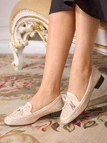 CUCCOO TILAWA Women's Rhinestone Bow Decor Fashion Versatile Shoes Valentine's Day - Apricot - View 2