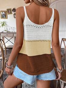 Breezaya Chaleco de punto de uso diario versátil y casual con diseño de patchwork para mujer - Multicolor - Ver 2