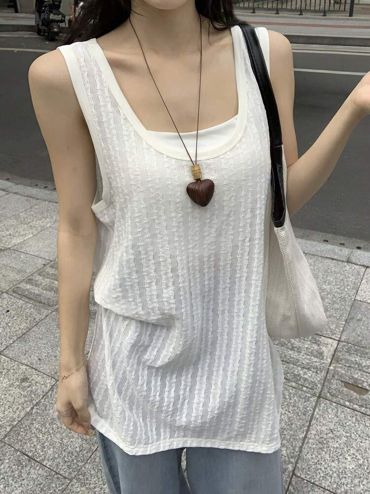 Women's Solid Color Round Neck Casual Loose Sleeveless Top