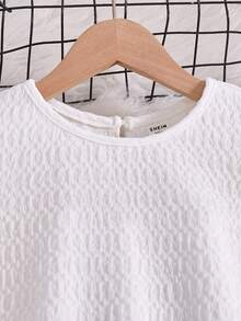 SHEIN Tween Girl Faux Collar Cap Sleeve Textured Dress - White - View 4
