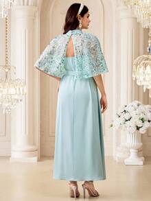 Modelyn 女士优雅派对亮片网纱披肩阿拉伯风格连衣裙 - 薄荷綠 - 查看 3