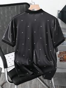 Vacaura Teen Boy All-Over Print Black Casual Short Sleeve Polo Shirt - Black - View 2