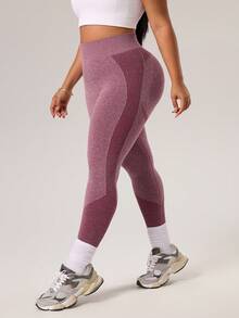 Rhythm Era 1件装加大码无缝酒红色运动紧身裤，柔软贴身，适合跑步、健身、瑜伽、运动、锻炼 - 酒紅色 - 查看 4