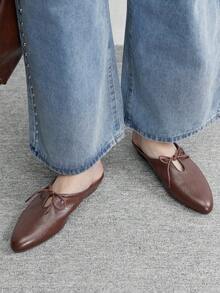 CUCCOO BIZCHIC Women's Casual Versatile Commuting Lace-Up Flat Mules - Mocha Brown - View 3