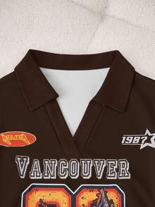 Rovax Women's Street Style Casual Printed Lapel Top - Black - View 4