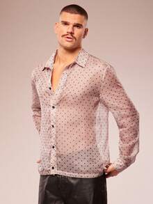 FeverCity 男士波点长袖单排扣休闲衬衫 - 杏色 - 查看 4