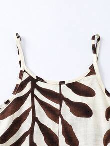 Tween Girls Casual Boho Vacation Style Spaghetti Strap Loose Comfortable Jumpsuit - Khaki - View 6