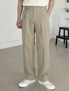 DAZY Men's Solid Color Khaki Waistband Design Long Suit Pants, Spring/Summer - Khaki - View 5