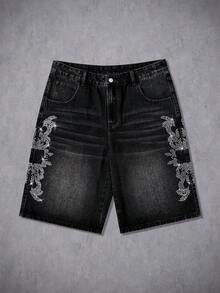Manfinity Denimwave Men's Summer Casual Washed Distressed Slant Pocket Denim Shorts - Black - View 1
