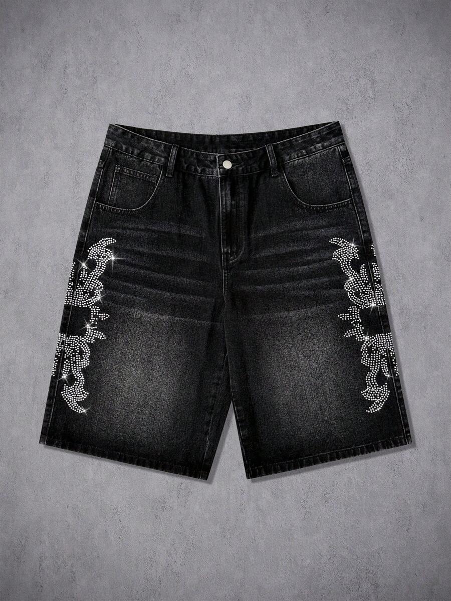 Manfinity Denimwave Men's Summer Casual Washed Distressed Slant Pocket Denim Shorts - Black - View 1
