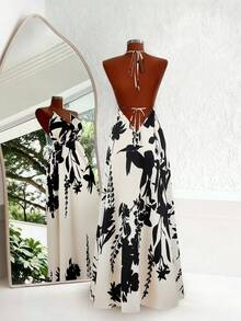 SHEIN Franclia Đầm nữ cổ chữ V, không tay, hở lưng, thắt eo, nơ, chất liệu vải dệt in kỹ thuật số, dáng chữ A, phù hợp mặc hàng ngày và đi nghỉ mát biển. Đầm hè nữ phong cách Boho, trang phục đi biển, trang phục nghỉ dưỡng, đầm đi nghỉ mát, trang phục mùa hè cho nữ, đầm đi biển. - Nhiều màu - Xem 3