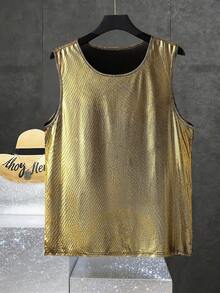 Manfinity Dauomo 男士纯色圆领休闲百搭无袖背心，夏季 - 金色 - 查看 2