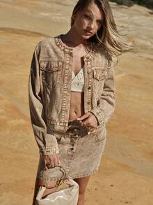 MOTF STUDIO WOMEN'S WASHED DENIM SHORT JACKET AND COAT, SPRING/SUMMER - Pink - View 6