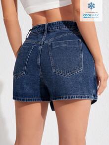 SHEIN ICON 休闲百搭日常牛仔短裤 - 深色水洗藍 - 查看 2