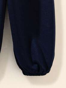 SHEIN Casuvi Kids 女童休闲撞色抽绳腰带松紧裤脚运动裤 - 彩色 - 查看 5