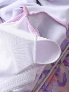 Teen Girls' Casual Minimalist Iridescent Lavender Leopard Print One-Piece Swimsuit, Suitable For Casual, Vacation, Surfing In Summer - Multicolor - View 6