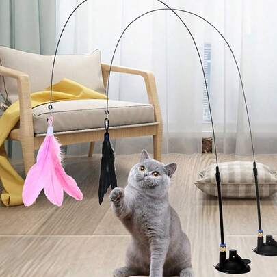 1Set Suction Cup Detachable Suction Feather Teaser Wand Colorful Feather Interactive Cat Toy Indoor Play Cat Exercise Supplies Battery-Free All-Season Applicable Pet Toy Cat Supplies Cat Entertainment Products