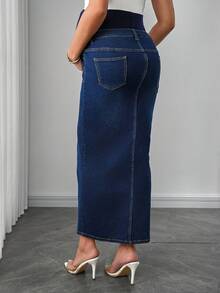 Momance Fashionable & Elegant Slit Denim Pocket Maternity Skirt