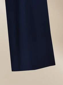 Lacomfia 大码女式休闲两件套，宽松纯色刺绣衬衫上衣搭配休闲阔腿裤，春秋季 - 藏蓝色 - 查看 4