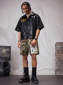 Manfinity VCAY Men's Loose Straight Leg Digital Print Striped Basketball Shorts - Khaki - View 6