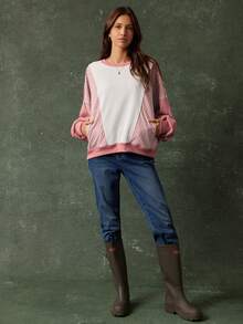 WESTFADE Áo sweatshirt tay dài cổ tròn dáng rộng, chất liệu French Terry, phối sọc nhiều màu, thích hợp cho mùa xuân, nghỉ dưỡng, hè, kỳ nghỉ xuân, lễ hội, thường ngày, dễ thương, phong cách Boho, Nashville, trang phục đi xem hòa nhạc đồng quê, trang phục miền Tây cho nữ, kỳ nghỉ, bãi biển, phong cách cao bồi ven biển. - Hồng - Xem 6