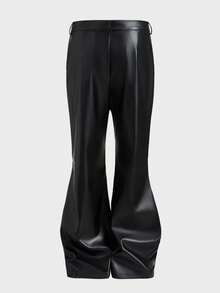 Manfinity RebelGame Men's Loose Flared Leg Pants In Brazilian Leather - Black - View 8