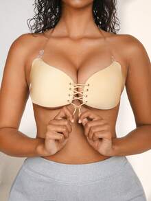 NudeFit 交叉绑带透明肩带翼形乳贴 - 卡其色 - 查看 1