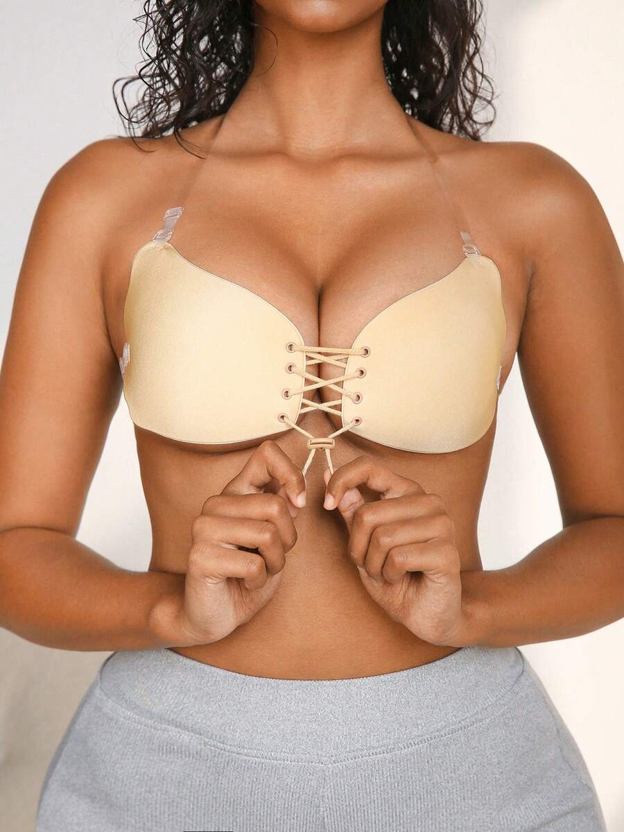 NudeFit 交叉绑带透明肩带翼形乳贴 - 卡其色 - 查看 1