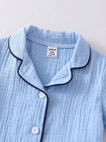 Bộ đồ ngủ 2 món cho bé trai, áo khoác ngắn tay màu trơn và quần short, chất liệu vải cotton mỏng, thoải mái và mềm mại. - Màu xanh lam - Xem 5