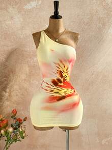 Soleia Robe moulante mini à une épaule avec imprimé floral, pour les vacances d'été des femmes - Multicolore - Voir 4