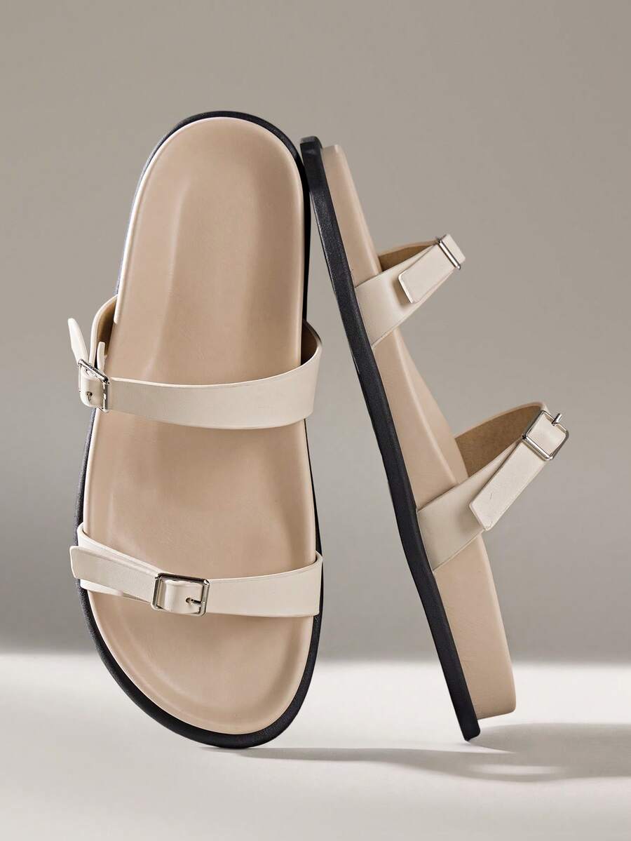 Solecia Women's Casual Buckle Design Slide Sandals - Apricot - View 1