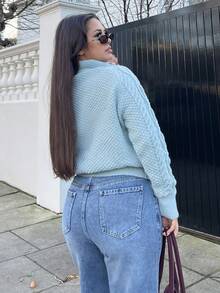 NegzBox Casual Minimalist Solid Color Raglan Sleeve Sweater, Autumn/Winter Knit Pullover Fall Outfit - Dusty Blue - View 2