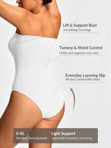 SHAPORA Women's Solid Color Minimalist Bandeau Bodysuit, Fashionable Slim Fit - White - View 2