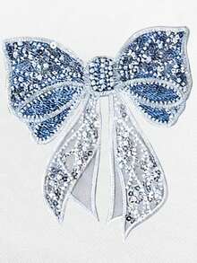 Women's Beaded Bow Print Round Neck Short Sleeve Casual Standard Fit T-Shirt - Multicolor - View 5