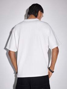 ROMWE MEN Essentials Men's Casual Striped Print Round Neck Short Sleeve T-Shirt - White - View 3