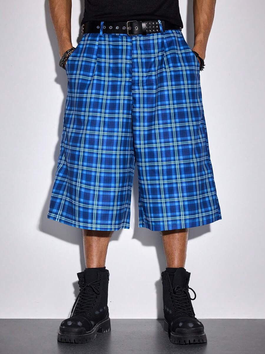 ROMWE MEN Men's Plaid Pocket Loose Fit Casual Bermuda Shorts - Multicolor - View 1