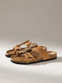 Solecia Women's Breathable Sandals, Outdoor Casual Vacation Flat Slippers - Brown - View 3