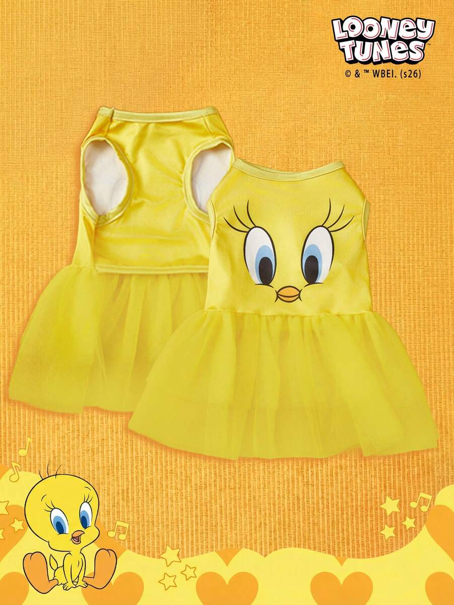 LOONEY TUNES X PETSIN 1 Small Yellow Duck Printed Pet Dress, Yellow Minimalist Style, Skin Friendly, Breathable Pet Clothing - Yellow - View 1