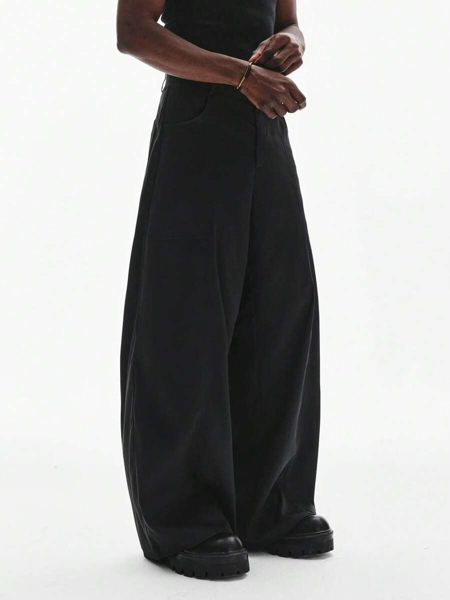 STYNVO Quần dài nam dáng rộng thoải mái, màu đen trơn, quần thể thao rộng thùng thình nam, quần ống rộng màu đen, quần ống rộng nam. - Xám - Xem 1